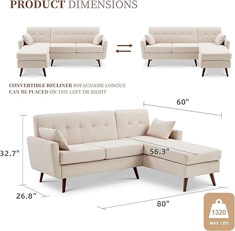 80” Convertible Sectional Couches for Living Room - Image 4