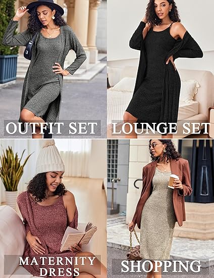 Ekouaer Womens Knit Robe Set 2 Piece Nightgown - Image 5