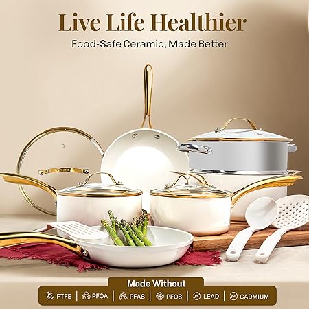 Gotham Steel 15 Pc Ceramic Pots and Pans Set Non Stick - Image 4