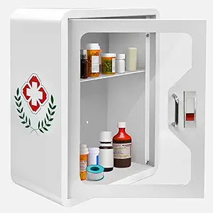 Medicine Cabinet with Snap Lock, Wall Mounted Steel Medical Organizer