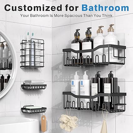 Adhesive Shower Caddy, 5 Pack Rustproof Stainless Steel Bath Organizers With Large Capacity - Image 2