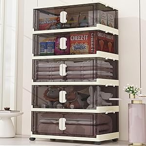 Storage Bins with Lids,48 Quart Plastic Storage Bins,5 Packs Collapsible Storage Bins with Wheels and Door