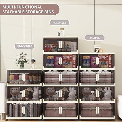 Storage Bins with Lids,48 Quart Plastic Storage Bins,5 Packs Collapsible Storage Bins with Wheels and Door - Image 3