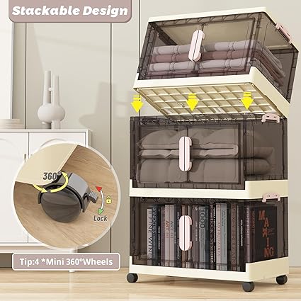 Storage Bins with Lids,48 Quart Plastic Storage Bins,5 Packs Collapsible Storage Bins with Wheels and Door - Image 4
