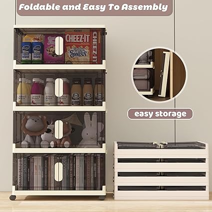 Storage Bins with Lids,48 Quart Plastic Storage Bins,5 Packs Collapsible Storage Bins with Wheels and Door - Image 6