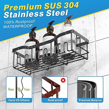 Adhesive Shower Caddy, 5 Pack Rustproof Stainless Steel Bath Organizers With Large Capacity - Image 5