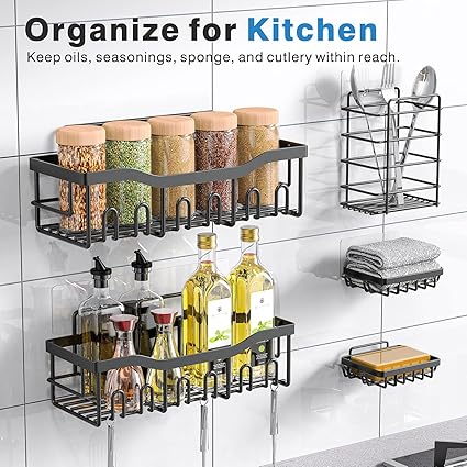 Adhesive Shower Caddy, 5 Pack Rustproof Stainless Steel Bath Organizers With Large Capacity - Image 6